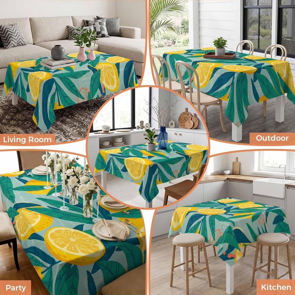 Summer Fruit Lemon Rectangle Tablecloth for Table Decor Reusable Kitchen Dining Tablecloth for Wedding Holiday Party Decor