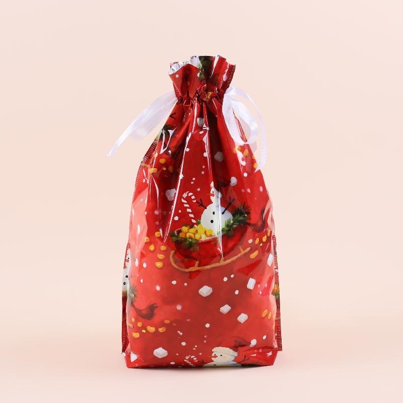 Christmas Drawstring Gift Bags with Assorted Festive Patterns Self Standing for Home Xmas Party Treat Packing