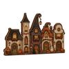 2D Wooden Tabletop House Village Halloween Decor - Vintage Town Scene for Desk Shelf Mantel