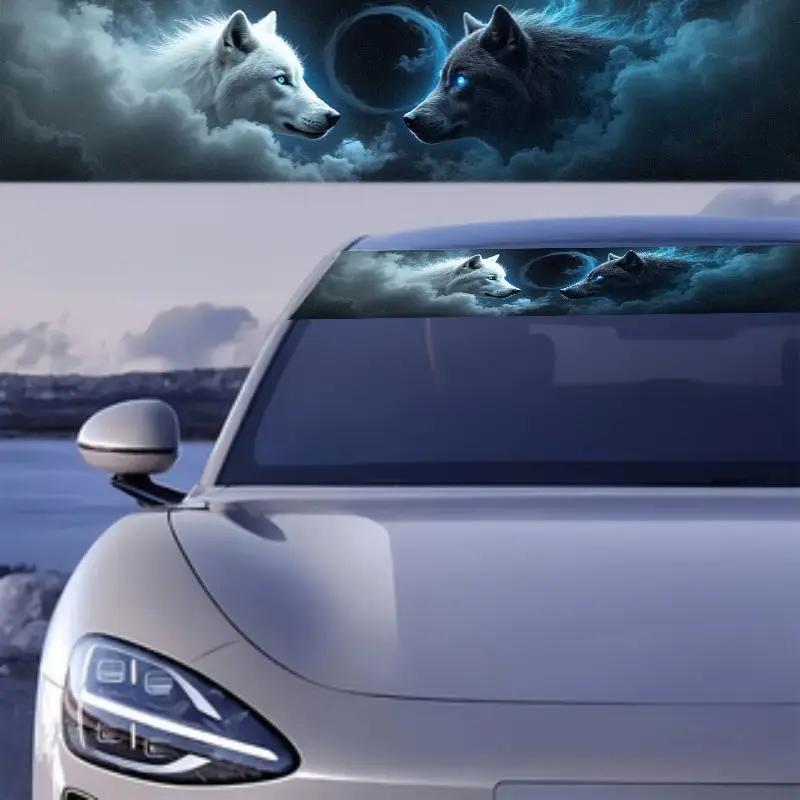1PC Dual Wolf-themed Car Front Windshield Sticker Waterproof and Durable Vinyl Decals Truck Suv Banner Creative Decoration