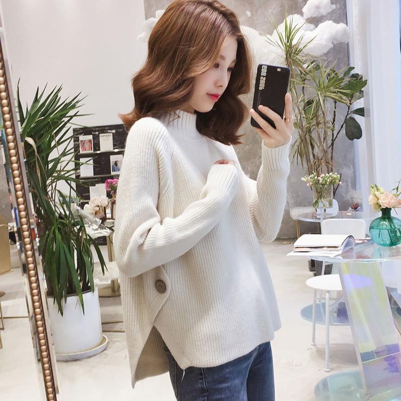 Womens Oversized Loose Knit Sweater With Mock Neck Soft Casual Pullover Winter Layering