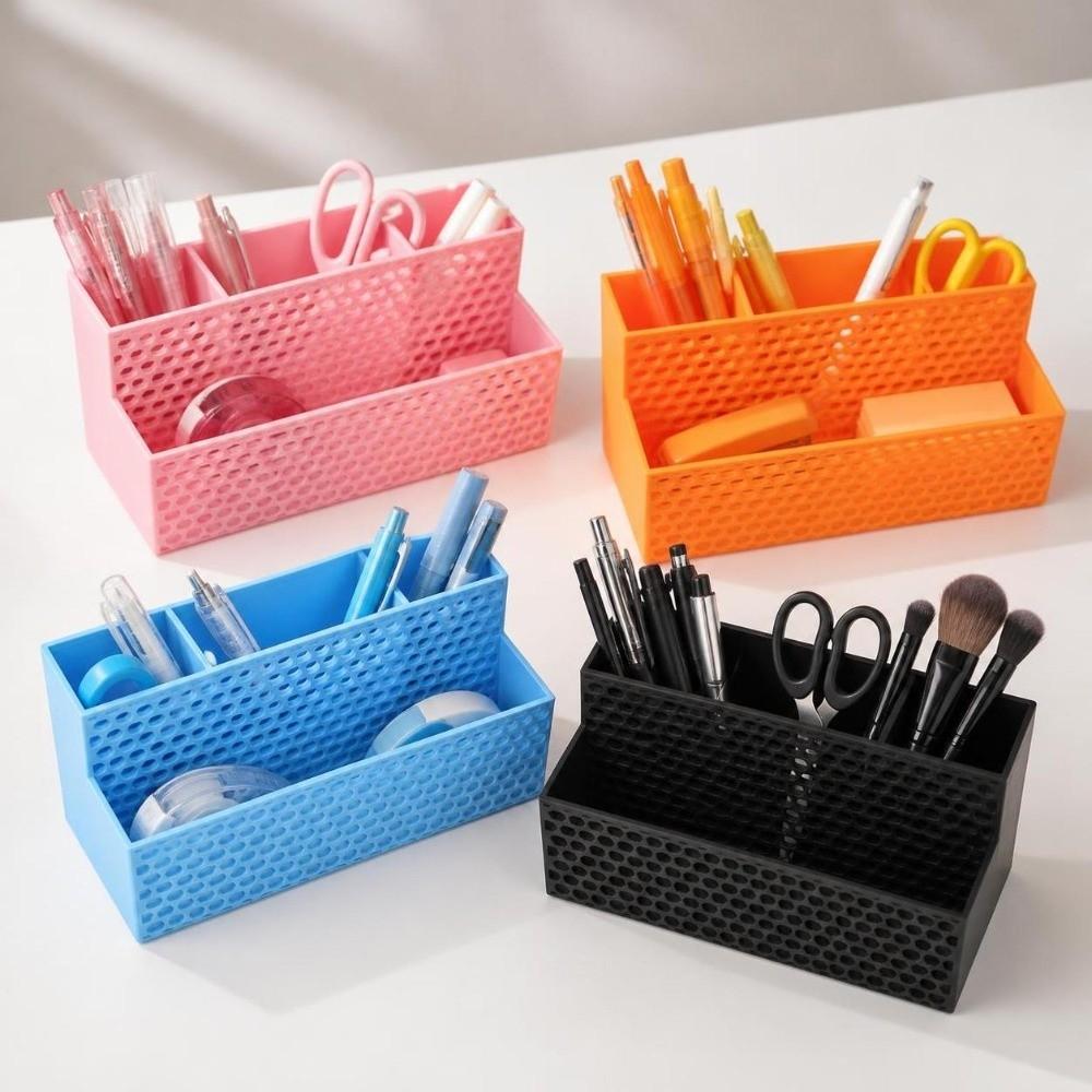 4 Grid Pencil Storage Box 3D Printed Stationery Organizer Smooth Pen Holder  Cosmetics