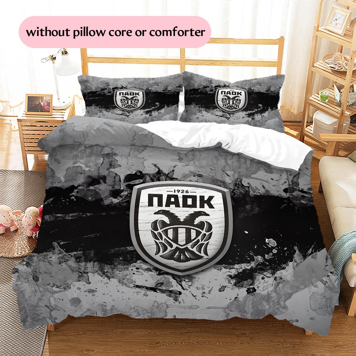 Постельное белье с узором ФК ПАОК, Декор для дома, Подарок на день рождения (1 пододеяльник + 2 наволочки, без наполнителя) 135x200cm