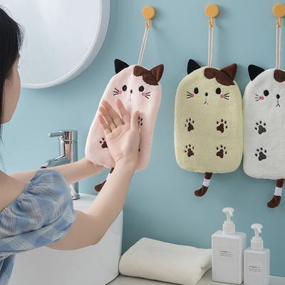 Cartoon Kitten Hand Towels Hanging Coral Velvet Absorbent Hand Towel Reusable Cat Embroidery Kitchen Bathroom Microfiber Towels