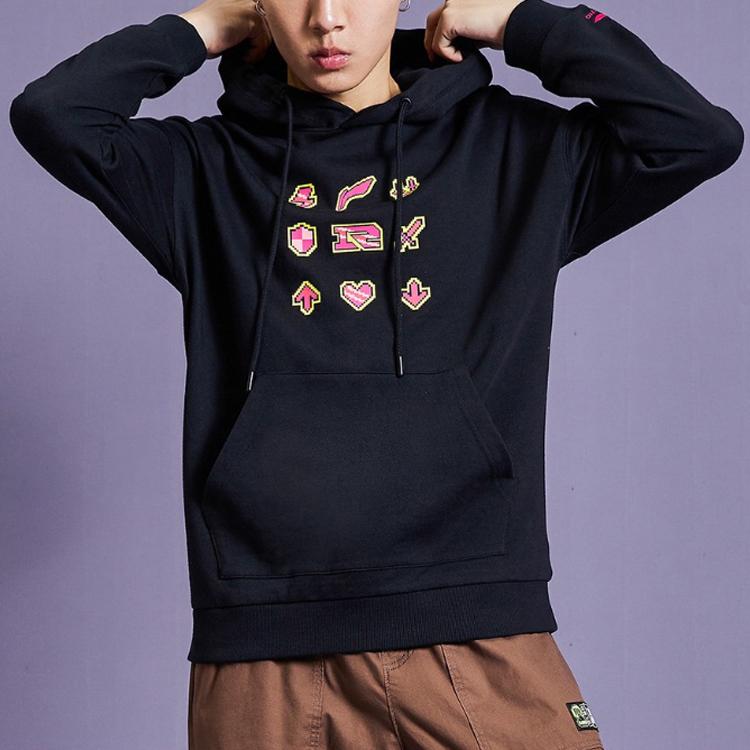 Li Ning Sportmode Serie E-Sport Element Bedruckter Lockerer Hoodie Herren Hoodies Schwarz AWDPD11-1