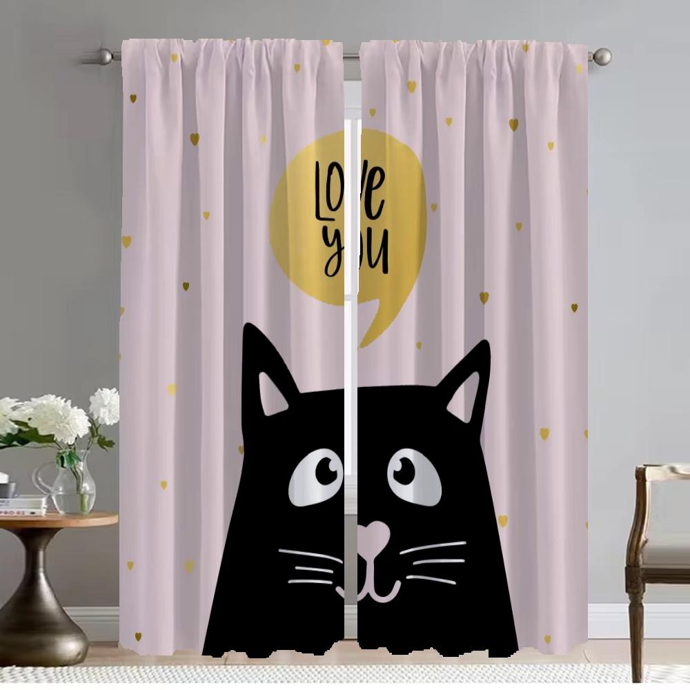 Moderní závěsy do obývacího pokoje pro milovníka koček s vtipným motivem, okenní závěs pro pokoj, 2 panely, halloweenská dekorace, stínidla, dělicí stěna