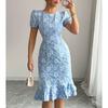 Women's Fashionable Printed Short Sleeved Round Neck Slim Fit Hip Hugging Dress