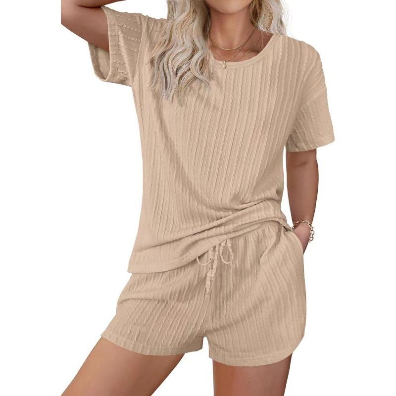 Damskie ubrania domowe Piżama Garnitur Pączki Jacquard Dzianina Krótki rękaw Szorty Dwuczęściowy zestaw Garnitury i zestawy Damskie