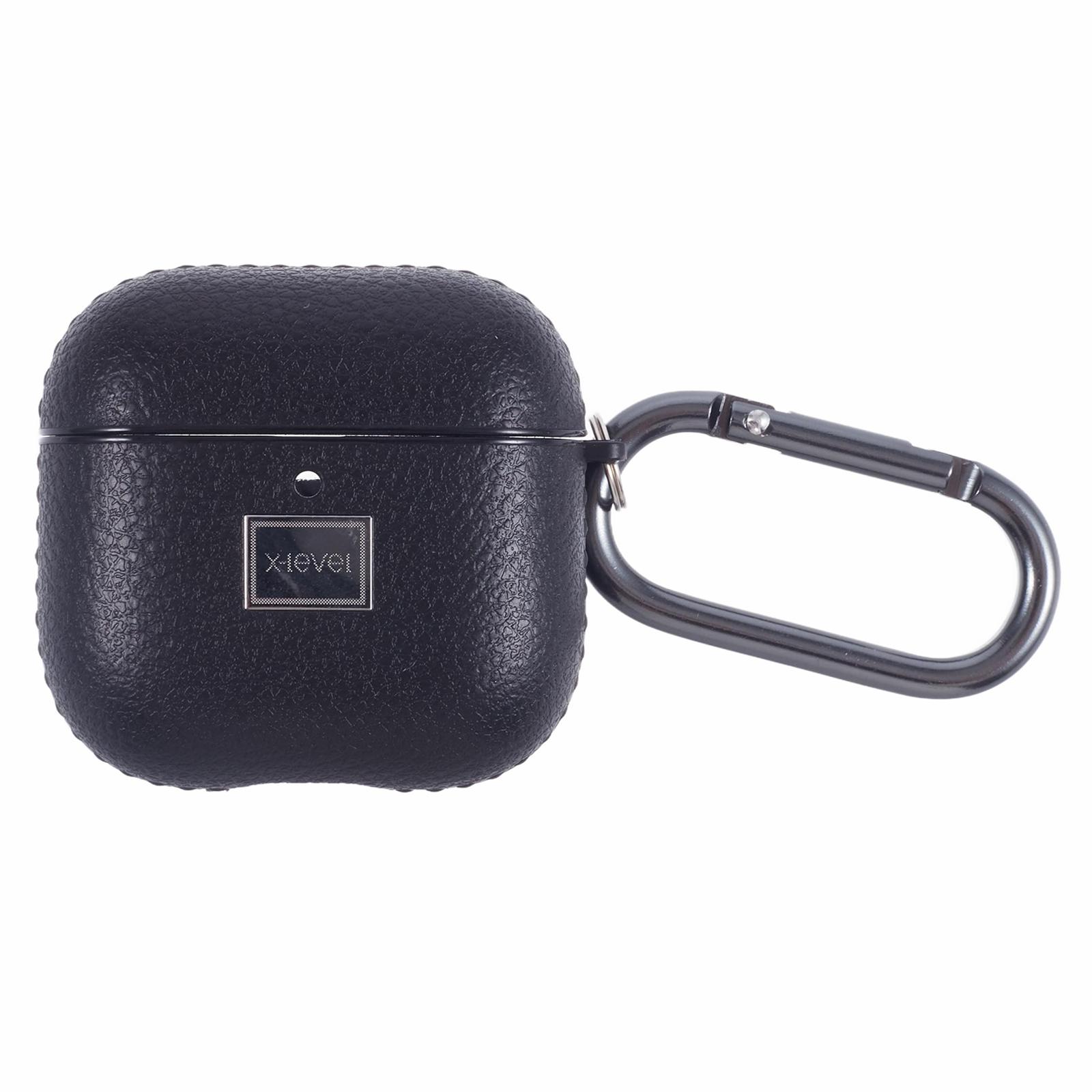 

X-LEVEL For AirPods 4 Earphone Case Litchi Texture PU Leather TPU Cover with Carabiner Black
