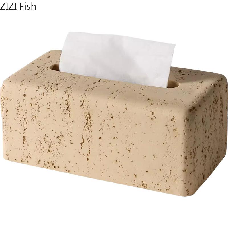 Imitation Cave Stone Tissue Box Creative Design Paper Towel Case Coffee Table Desktop Tissue Boxes Modern Home Decor Accessories