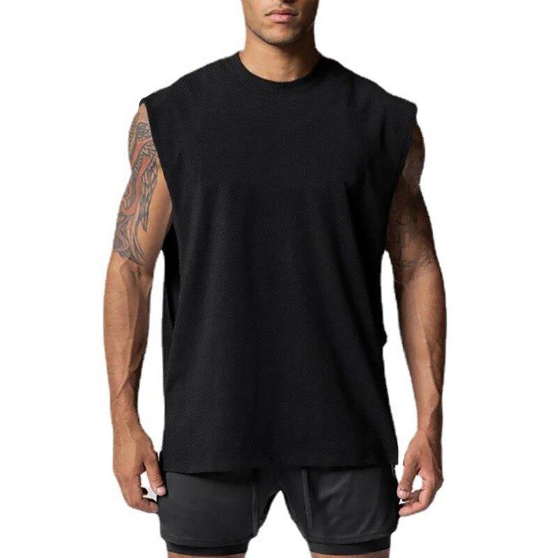 Muscleguys Summer Casual Simple Solid Tank Top Men's Sports Fitness Crew Neck Mesh T-shirt