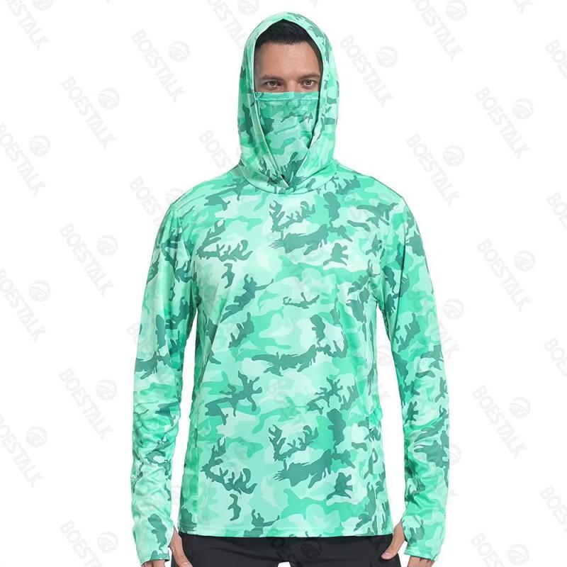 Camouflage Hoodie Mask Integrated Fishing Suit Light Sunscreen Ice Silk Long-sleeved Luya Men L