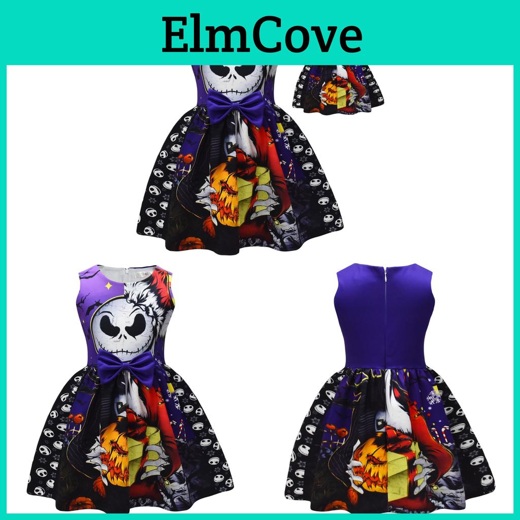 Sally Face Girl Dress With Cotton Blend Fabric And Butterfly Bow For Halloween And Christmas Festivities