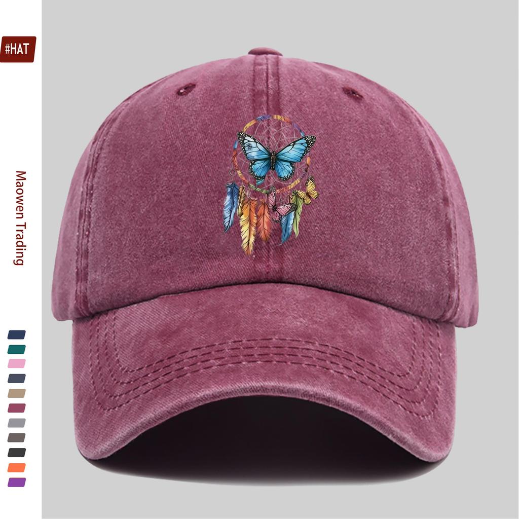 Pc Colorful Butterfly Print Baseball Cap Adjustable Buckle Lightweight Polyester Ideal For Outdoor Activities Travel And