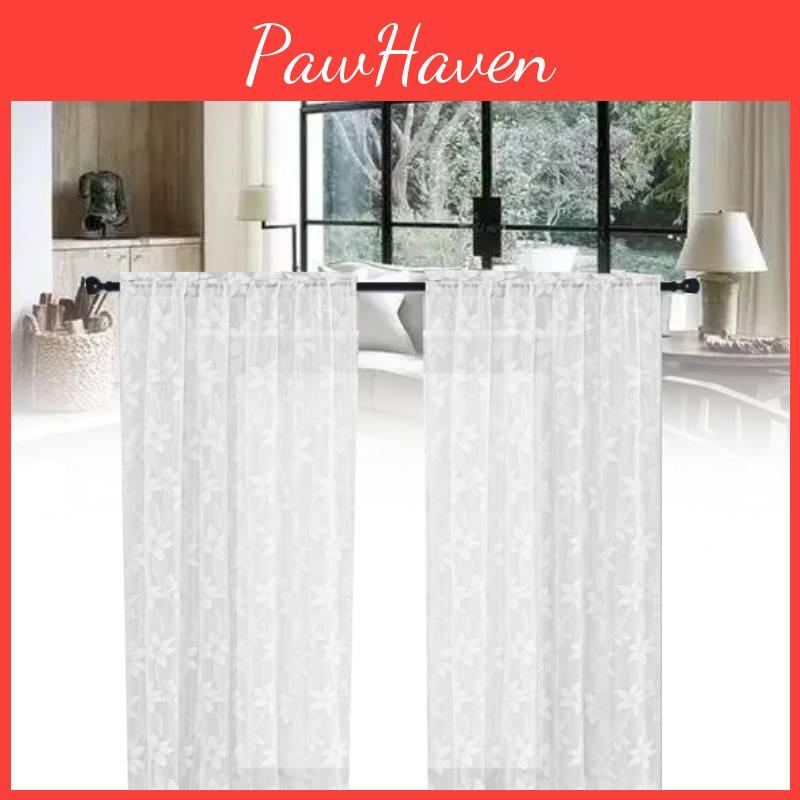 Floral White Lace Sheer Curtains For Daily Bedroom Kitchen Decoration Set 2 Of