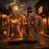 Halloween T-Shirt with Western Sheriff Pumpkin Print - Short Sleeve Casual Tee for Men and Women