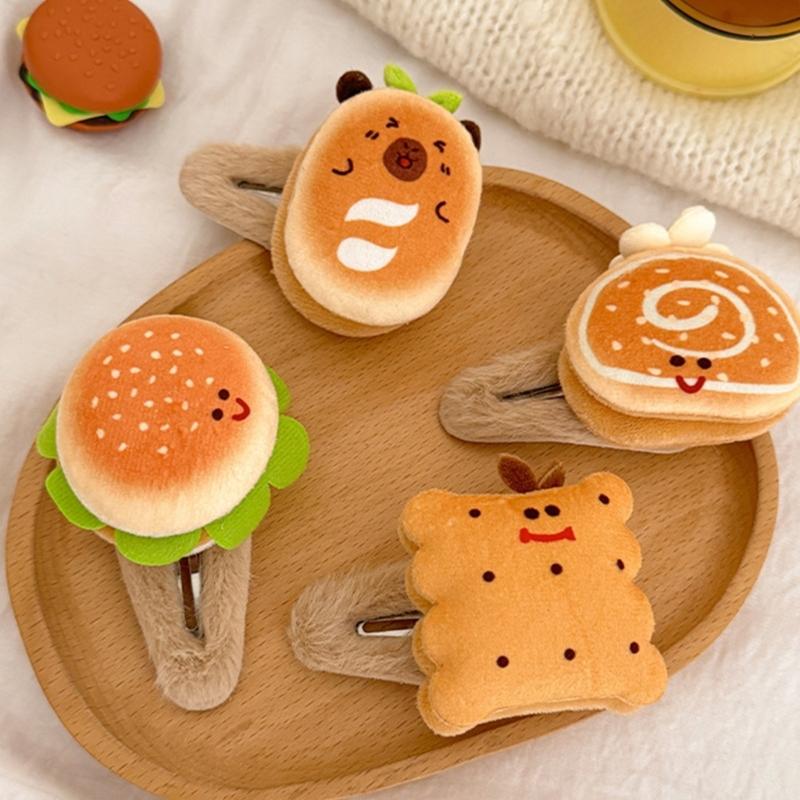 4Pcs Cartoon Hamburger Toast Plush Hair Clip For Girls Soft Kids Hair Accessories School Styling Tool for Toddler