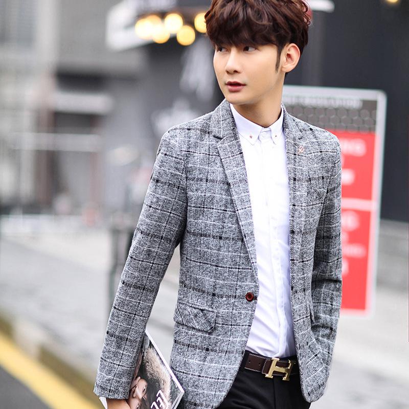 Höst Herr Casual Väst Slim Kort Stycke Ungdom Rutig Liten Kostymkappa Jacka Tide