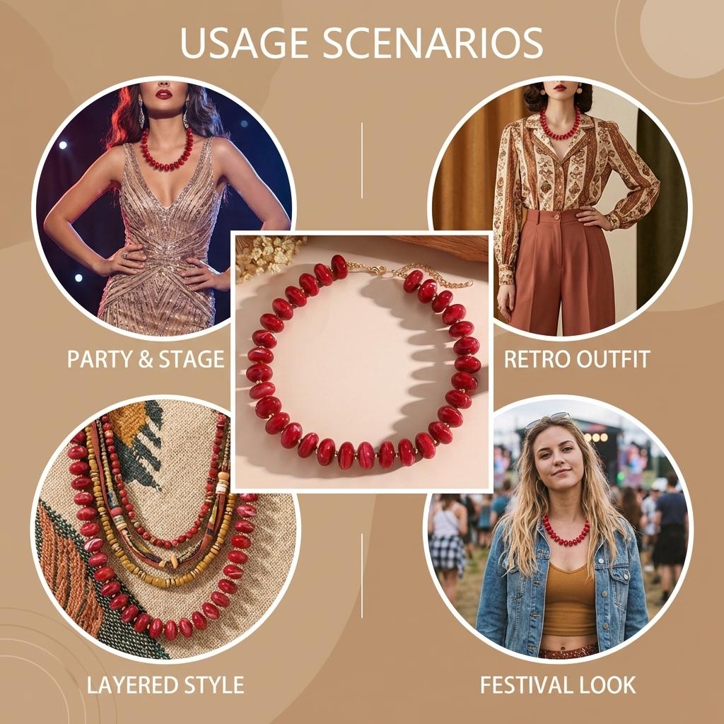 Colorful Beaded Necklace Ethnic Style Retro Design Adjustable Length for Party Stage Performance