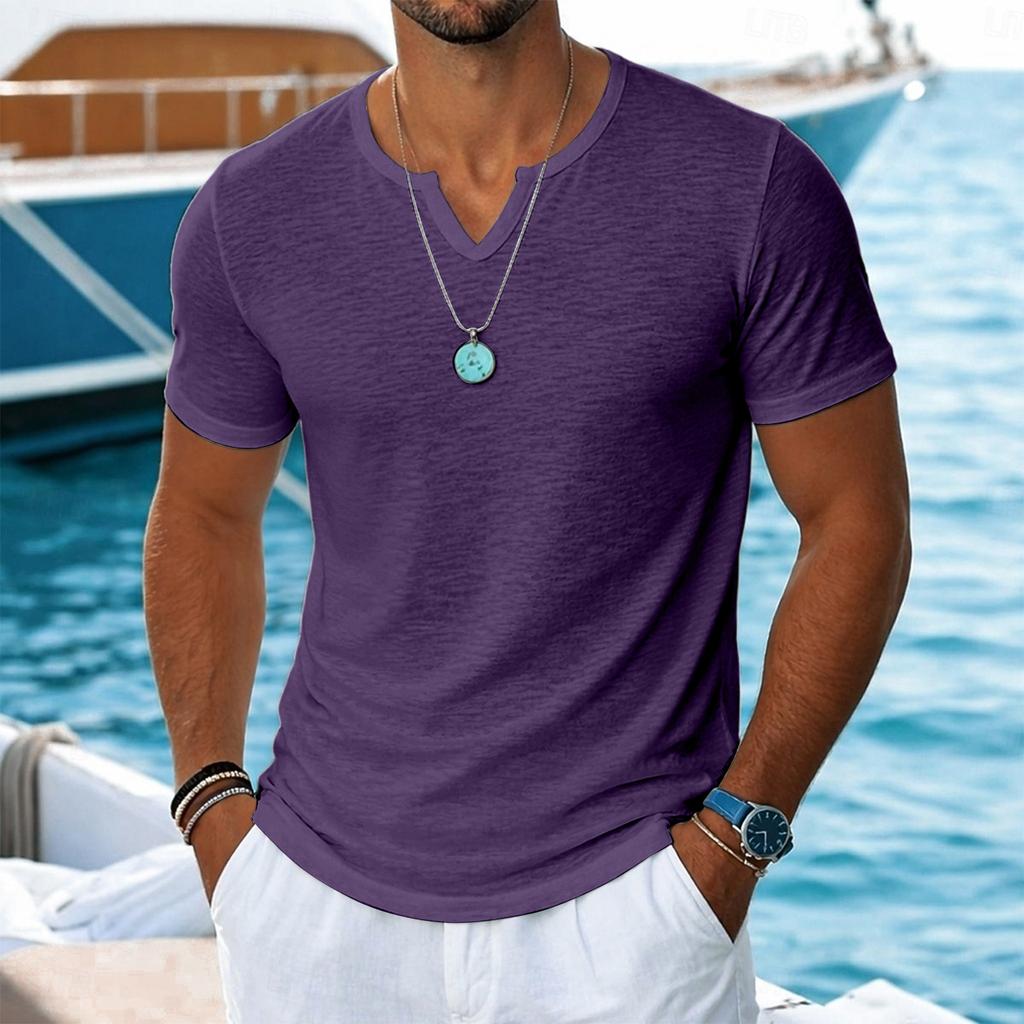 Men Short Sleeve V Neck T Shirt Casual Lightweight Soft Fabric Fit Basic Top for Everyday Wear