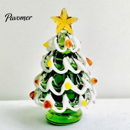 Festive Desktop Ornament Glazed Glass Christmas Tree Figurine, Handcrafted Modern Holiday Table Centerpiece for Display, Colorful Decorative Figurine