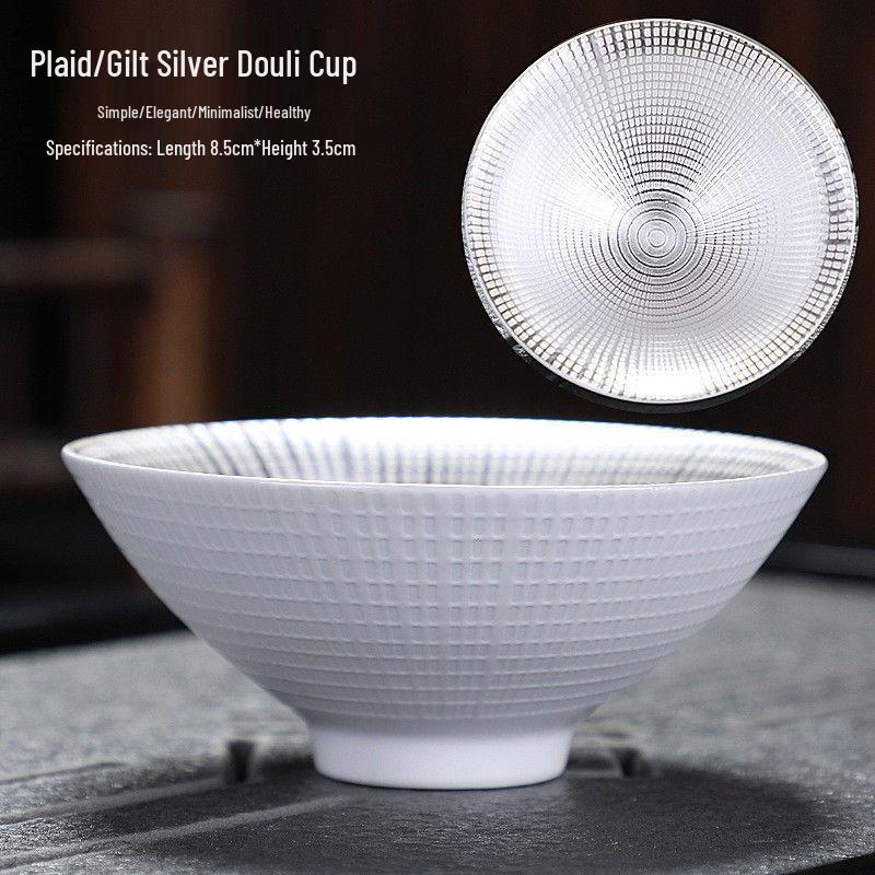Handmade 999 Sterling Silver Gilded Jianzhan Tea Cup with Inlaid Blue and White Mushroom Cap Design for Kung Fu Tea Set.