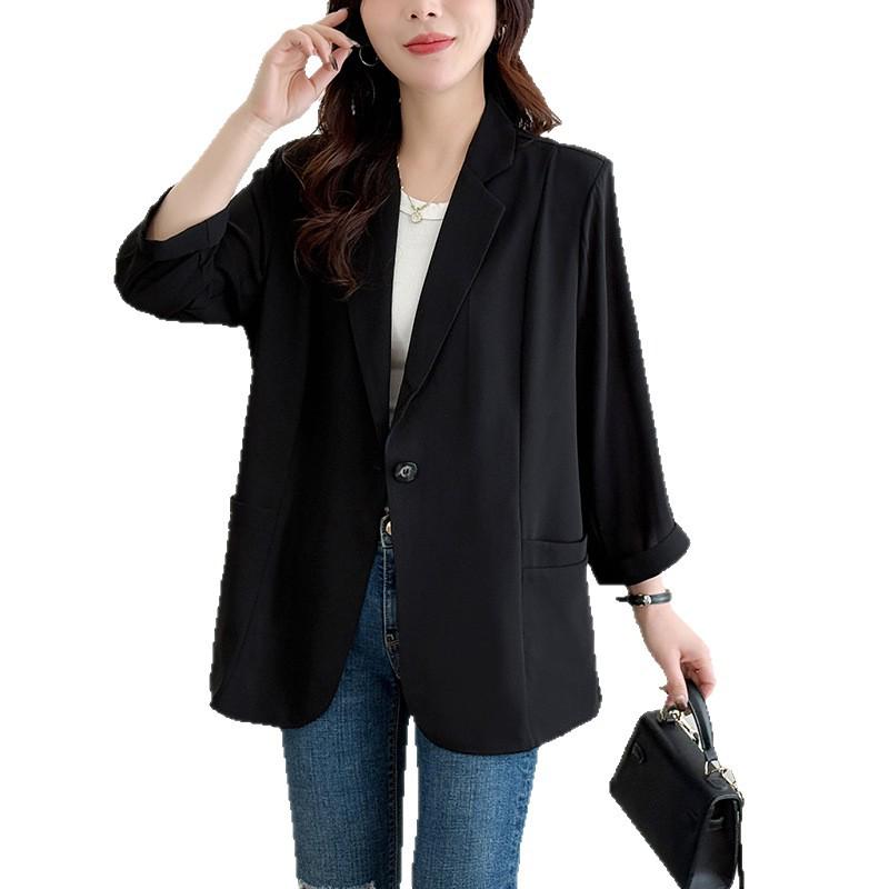 Plus Size Women's Spring/Summer Lightweight Blazer - Loose, Slimming, 3/4 Sleeve, Natural Shoulder.