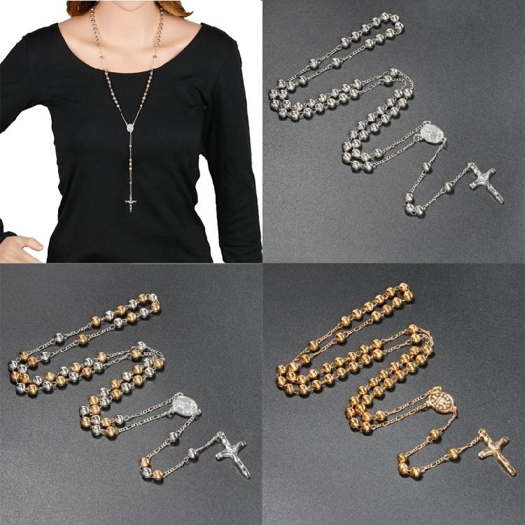 6mm Rosary Bead Necklace Catholic Necklace with Jesus Christ for Cross Pendant