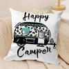 Happy Camping Rv Camper Car Cushion Cover Silky Short Plush Invisible Zipper Dustproof Sofa Pillow Case For Home Decor