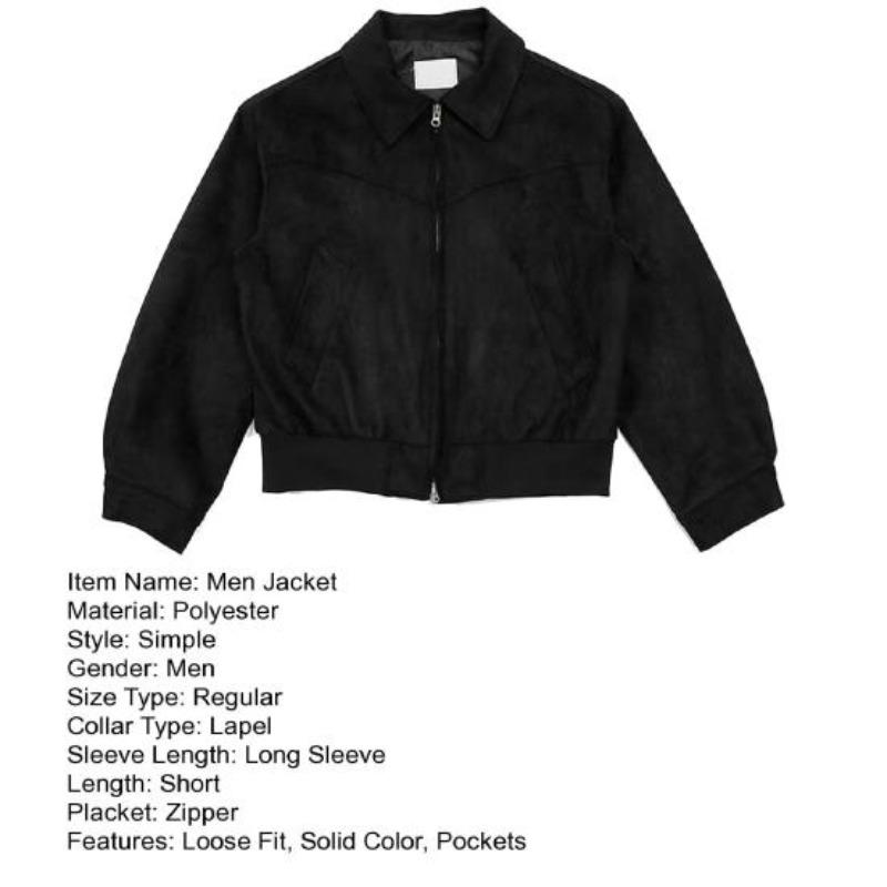 Men Jacket Lapel Long Sleeve Zipper Design Jacket Coat with Pockets Solid Color Short Coat Street Office Daily Wear