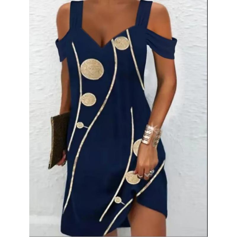 

Женская мода Лето-Весна с принтом с коротким рукавом и V-образным вырезом с завышенной талией Повседневные платья XL