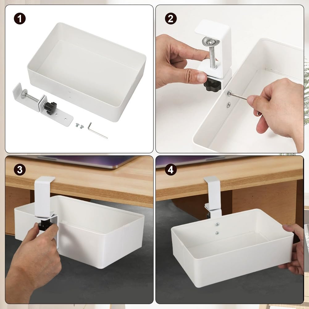 Samcos Storage Desk Clamp Magnetic Multifunctional Storage Small Item No Drilling Easy Shelf 5kg Load Steel Cushion Pad White Under-Table Rack,