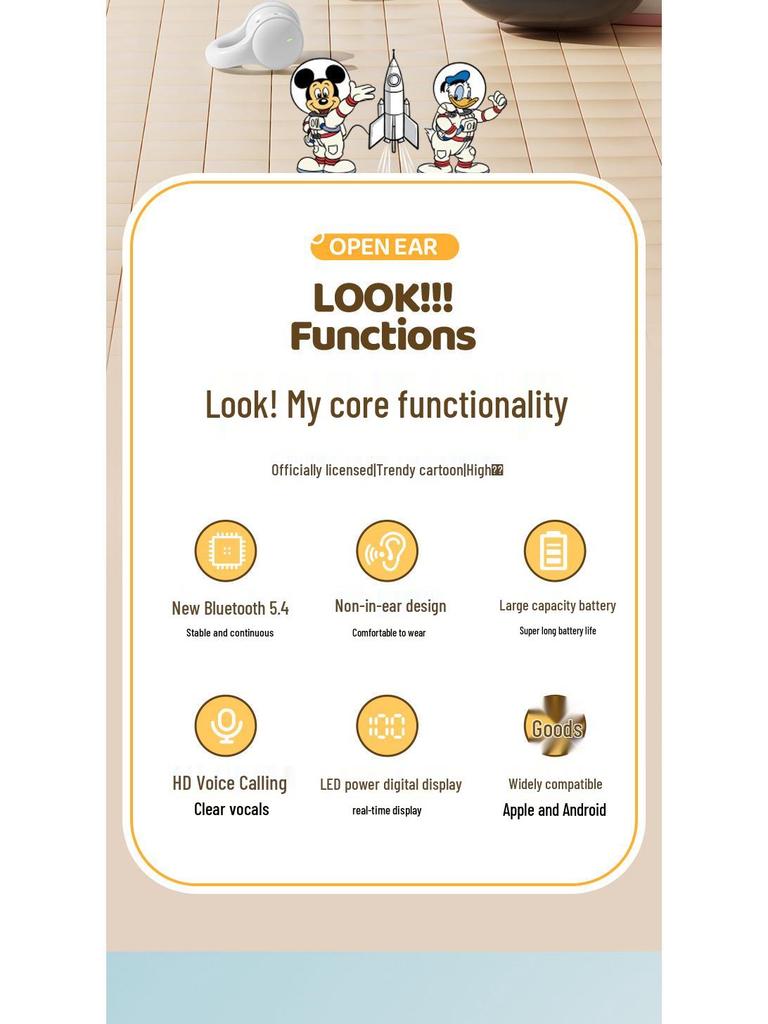 Disney Winnie the Pooh Wireless Bluetooth Earphones - Cartoon Mini, Half-in-Ear Design, Long Battery Life