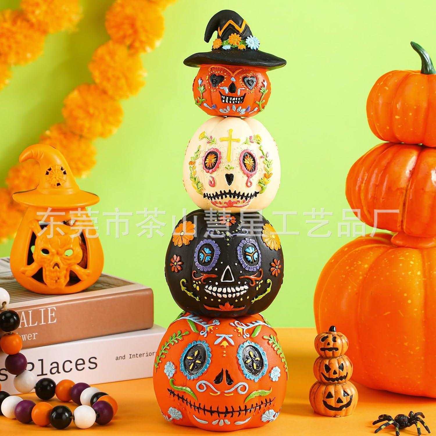 

Составные статуэтки тыкв-нежити Хэллоуинские цветные тыквы-черепа из смолы Домашний декор Орнаменты