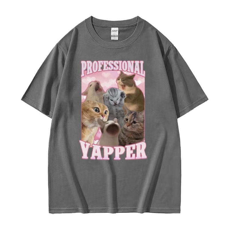 Professional Yapper Funny Tshirt Cute Kawaii Screaming Cat Meme Graphic Tshirts Men Women 100 Cotton Short Sleeve T Shirt Tops