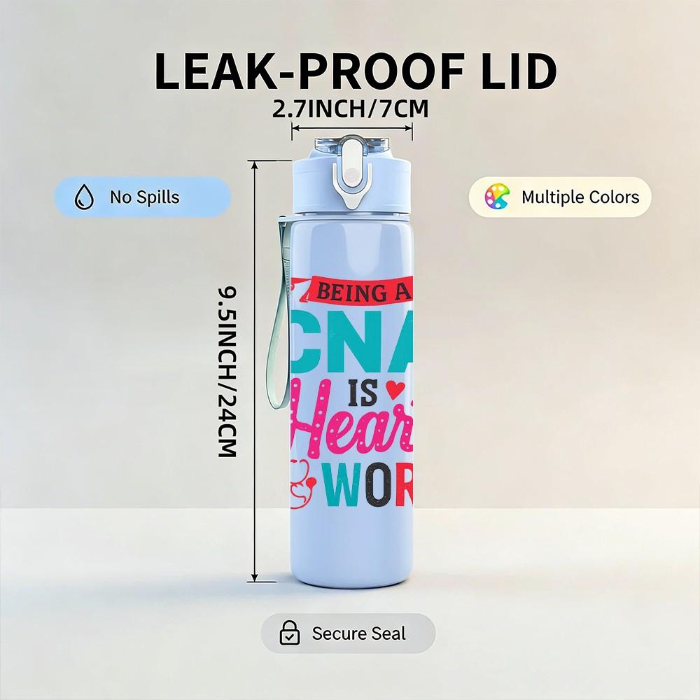 1PC CNA Heart Work Color Letter 750ml Color Plastic Sports Water Bottle Leakproof Flip Straw Lid Suitable for Sports Office Home Use