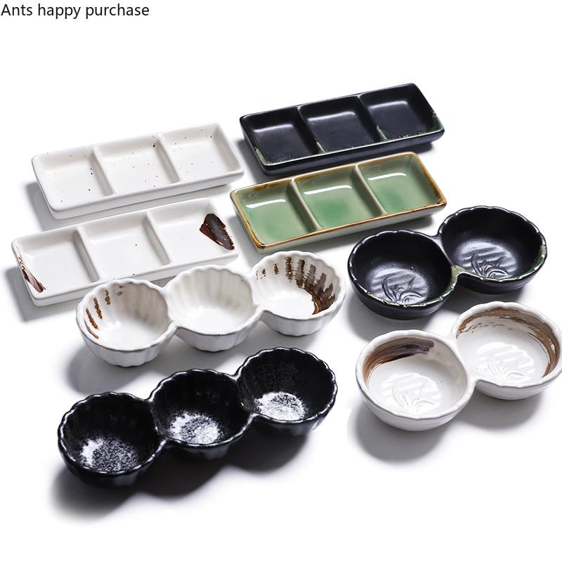 Seasoning Dish 3 Grids Snack Bowl Ceramic Dinner Plate Dipping Dishes Seasoning Plate Soy Sauce Dish Vinegar Dishes Snack Tray