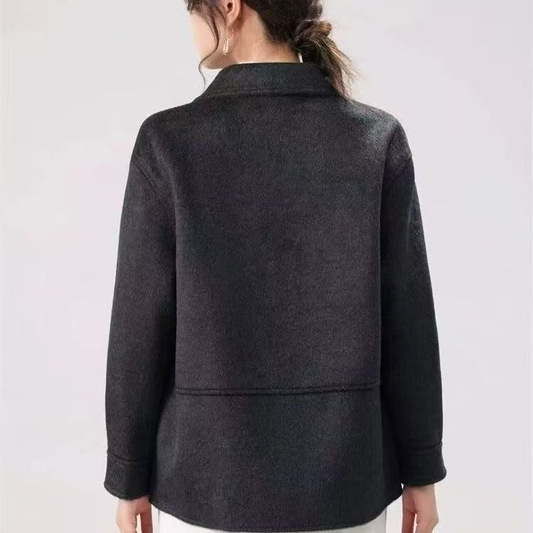 Short Double Sided Wool Coat for Women Spring Autumn Moms Middle Aged Petite Outerwear