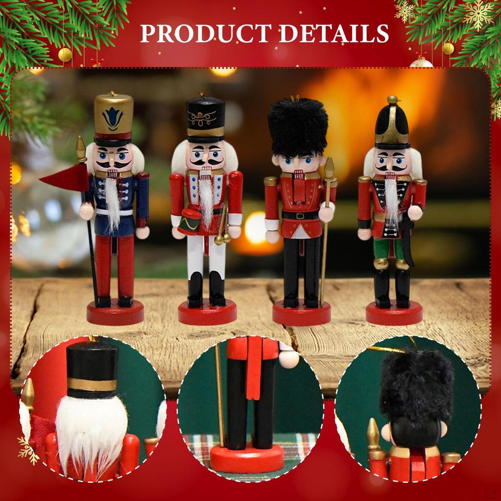4 Pieces Christmas Nutcracker Hanging Ornaments Gift Arts Crafts Creative Wooden