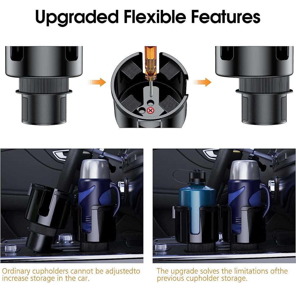 Car Cup Holder Expander 2-in-1 Design Adjustable Base Phone Stand Universal Multifunctional Organizer Car Accessories