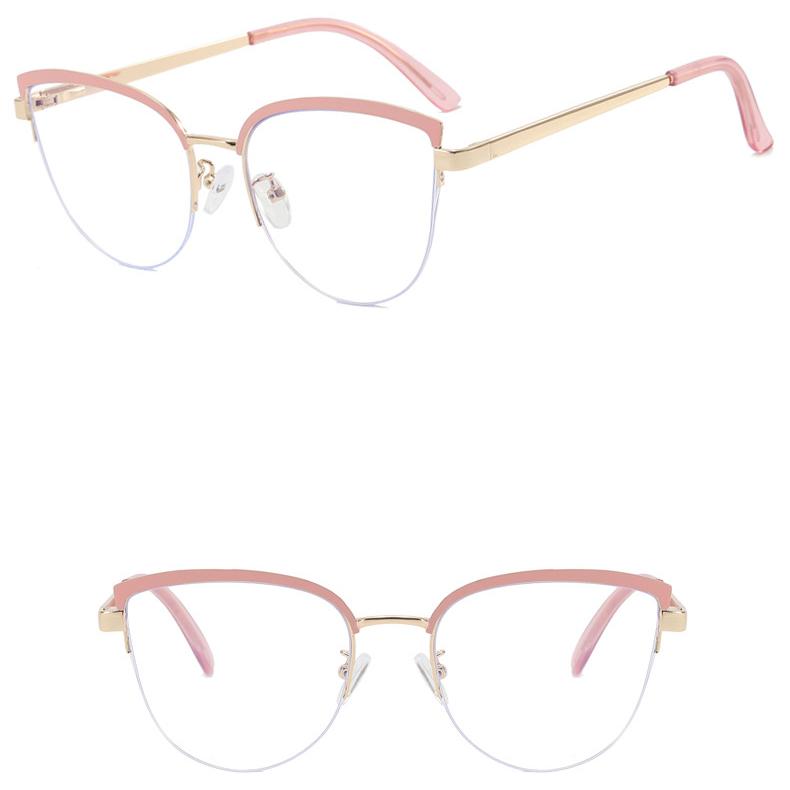 Women's Glasses Anti-Blue Light Fashion Personality Art Retro Cat Eye Metal Plain Glasses Driving Students' Street Shot Commuting Glasses