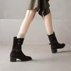 Krazing Pot Cow Suede Nubuck Winter Round Toe Modern Boots Med Heels Slip on Metal Rivets Women Mid-calf Boots