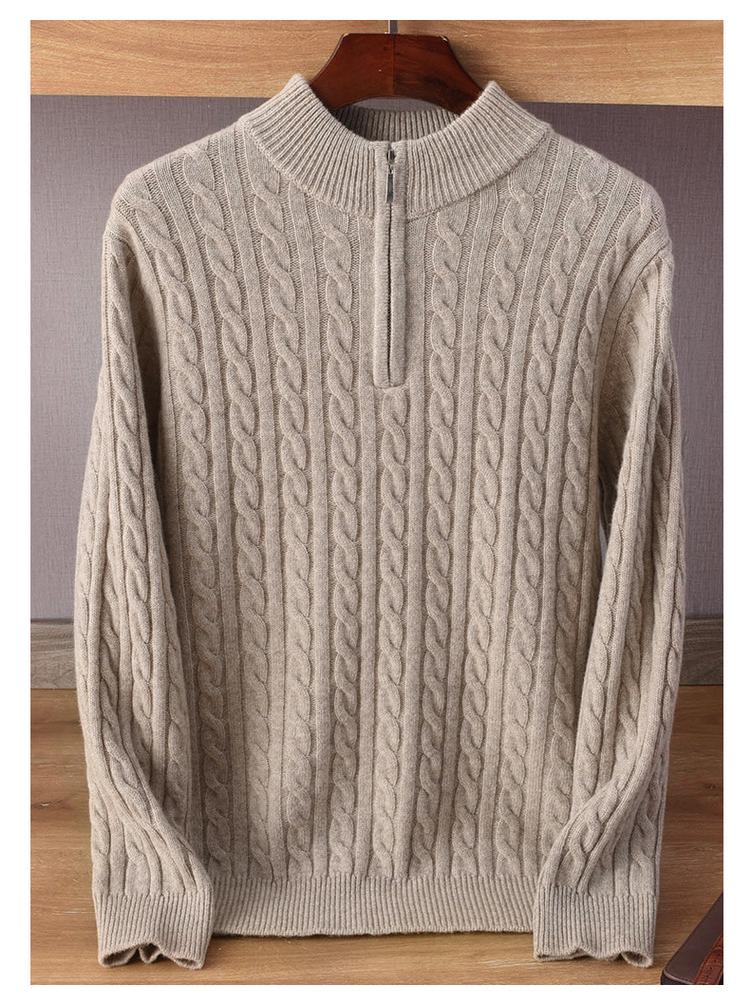 Men's Plus Size Cashmere Sweater - Half High Neck, Zipper, Business Casual Knit for Autumn/Winter