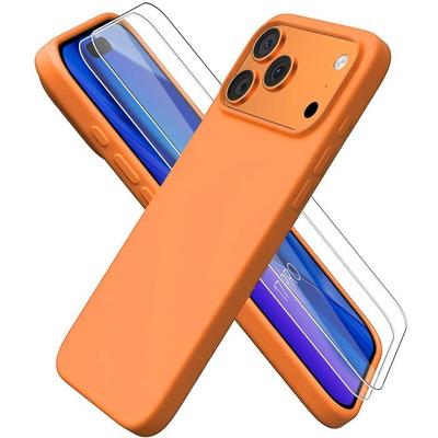 Silicone Case - BOOLING - for iPhone 17 Pro - Ultra Thin Shockproof - Orange - 2 Tempered Glasses
