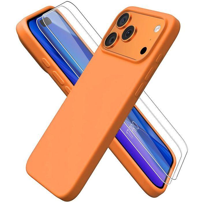 Coque Silicone - BOOLING - pour iPhone 17 Pro - Ultra Fine Antichoc - Orange - 2 Verres Trempés