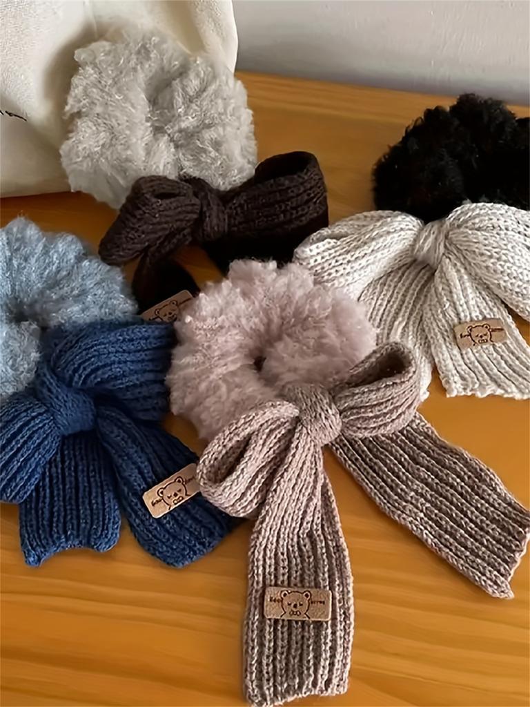 1pcs Soft Autumn and Winter Bow Plush Elastic Hair Ties | Ponytail Holders for Women's Party Outings and Daily Styling Accessori