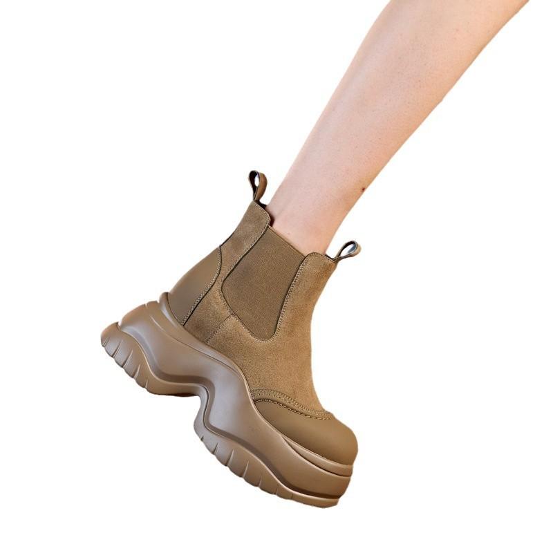 8598 Martin Boots Women's 2025 Autumn and Winter New British Style Versatile Short Boots High Thick-soled Inner Heightening Smoke Boots