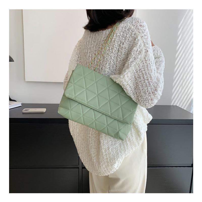 Popular large-capacity bags, new Korean version of trendy fashion diamond shoulder bag PU chain hand carry tote bag women's bag