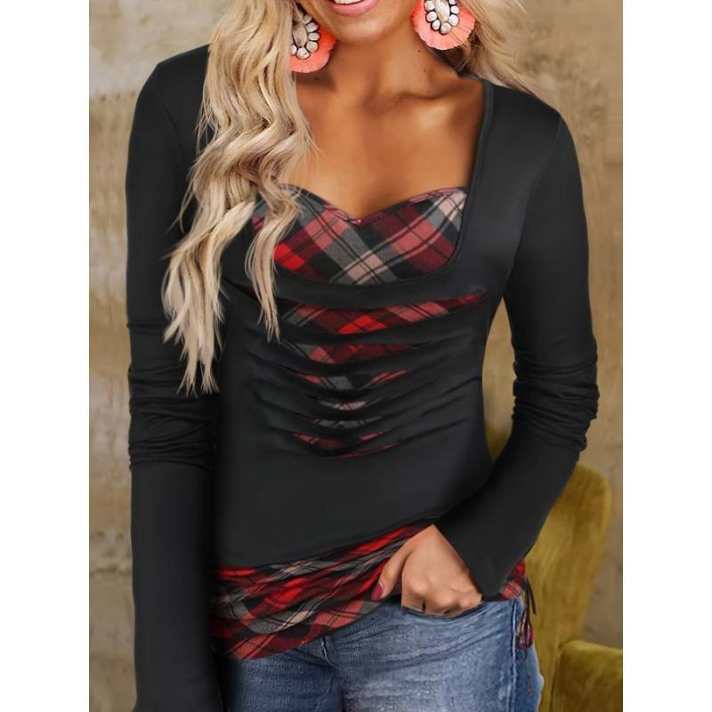 

Новая женская одежда большого размера, топ с принтом, имитация двойки, футболка с длинным рукавом 5XL