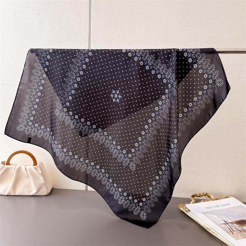 Border floral small square scarf high-end print imitation silk scarf shawl square scarf neck scarf headscarf scarf for women